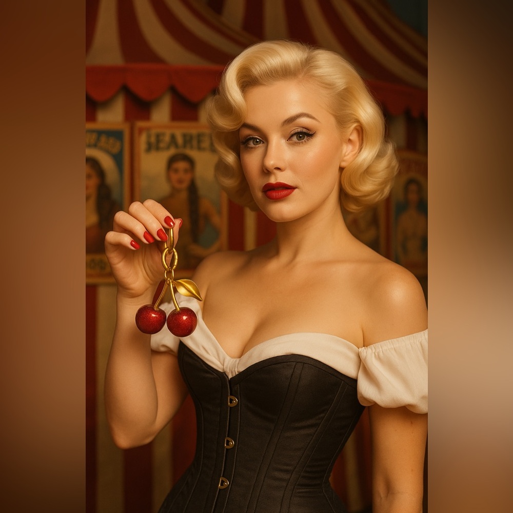 Gold Cherry Bag Charm Red Glitter Keychain Y2K Purse Accessory NWT